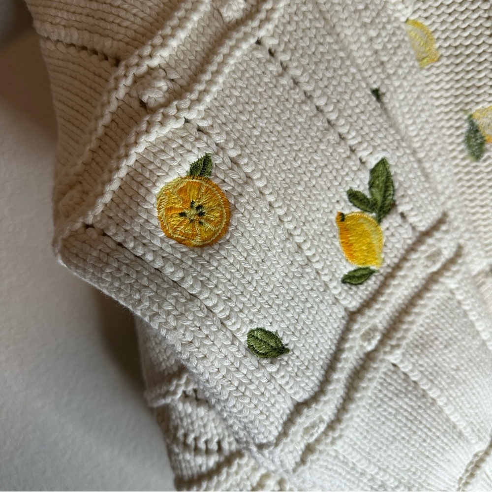 NWT Maeve Anthropologie Fruit-Embroidered Lemon 
Cardigan Sweater SZ S Petite - Picture 4 of 8